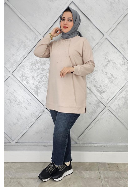Kadın Nervür Dikim Taş Detaylı Tesettür Tunik