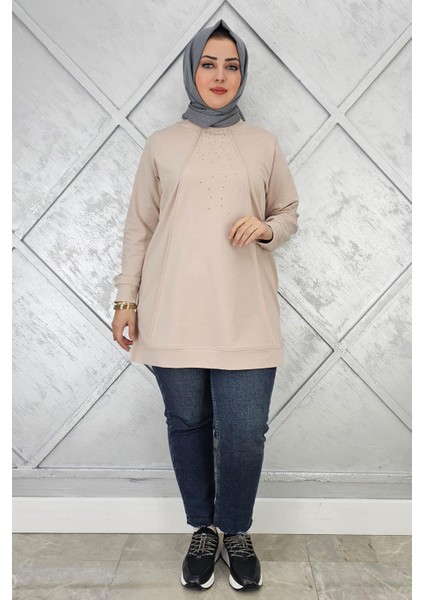 Kadın Nervür Dikim Taş Detaylı Tesettür Tunik modelleri