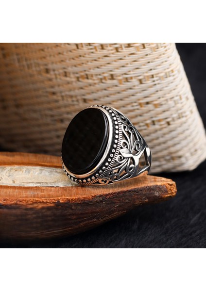 Düz Oniks Taşlı 925 Ayar Erkek Gümüş Yüzük fiyatları