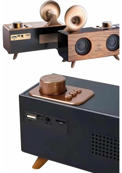 Bluetooth Nostalji Speaker Radyo Gramofon Ahşap Renk Vintage