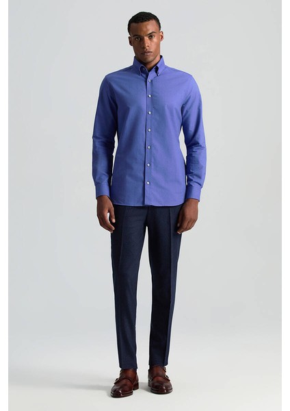 Saf Pamuk Düğmeli Koyu Mavi Oxford Gömlek fiyatları