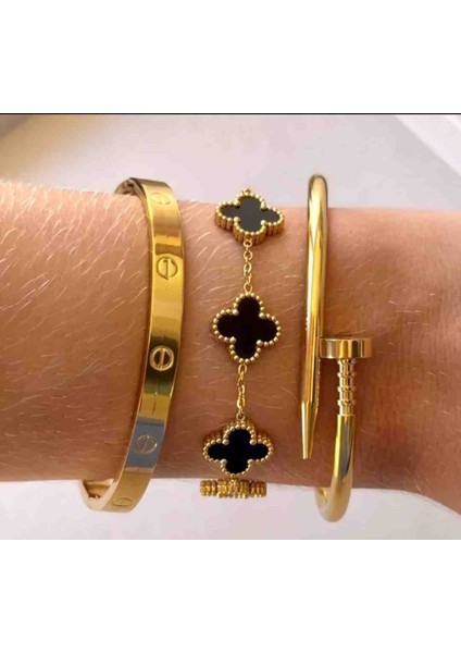Gold Siyah 3lü Bileklik,kelepçe Seti Çelik Set indirimleri