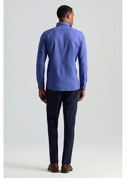 Saf Pamuk Düğmeli Koyu Mavi Oxford Gömlek fırsatları