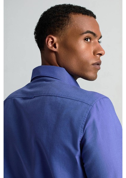 Saf Pamuk Düğmeli Koyu Mavi Oxford Gömlek indirimleri