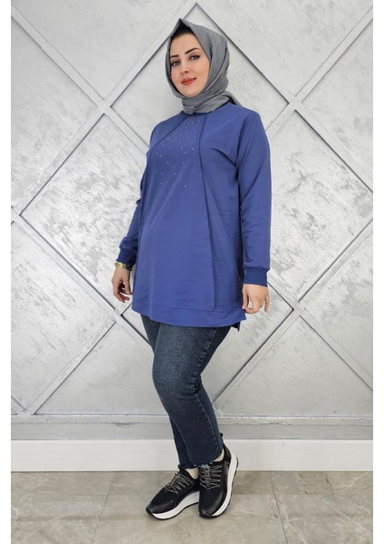 Kadın Nervür Dikim Taş Detaylı Tesettür Tunik