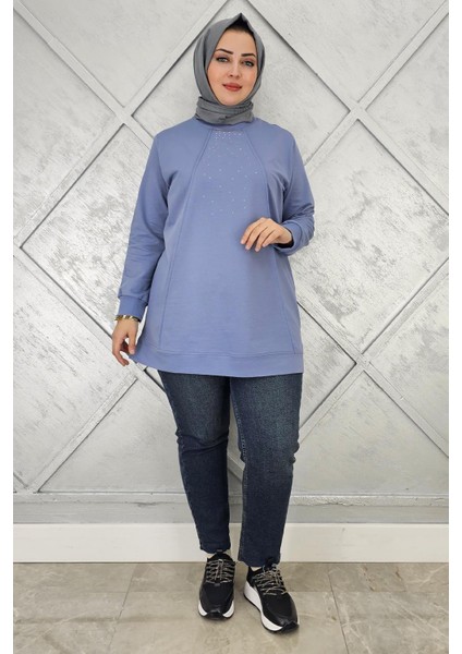 Kadın Nervür Dikim Taş Detaylı Tesettür Tunik modelleri