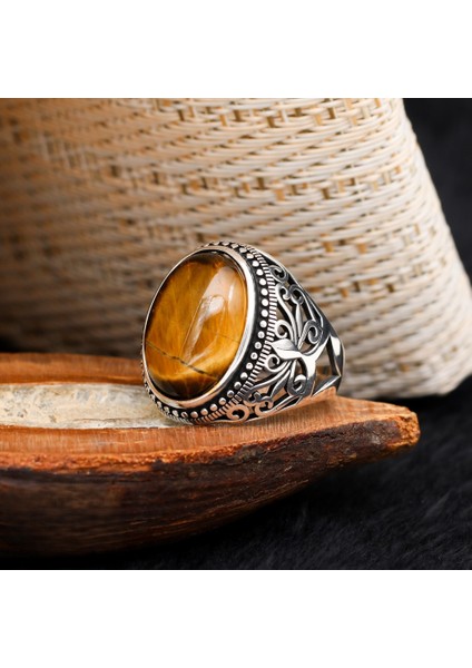 Kaplangözü Taşlı Desenli 925 Ayar Erkek Gümüş Yüzük fiyatları