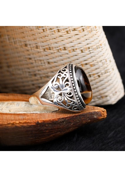 Kaplangözü Taşlı Desenli 925 Ayar Erkek Gümüş Yüzük modelleri