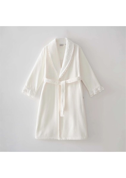 Paye Kadın Bornoz %100 Organik Pamuk Nakışlı Krem