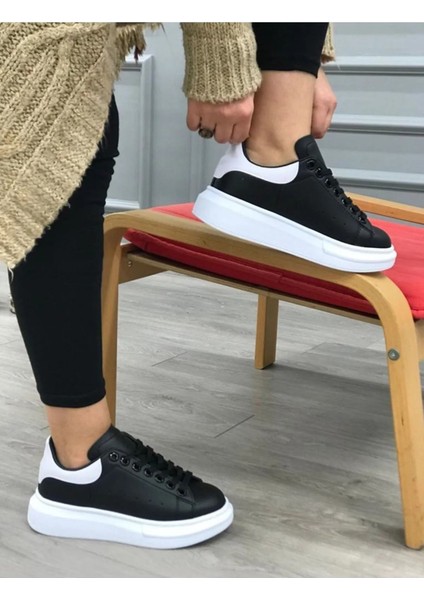 Kadın Erkek Unisex Bağcıklı Deri Yüksek Tabanlı Rahat Günlük Spor Ayakkabı Sneaker