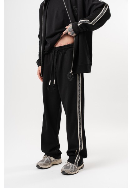 Erkek Şerit Detaylı Kışlık Doubleface Baggy Eşofman Altı Siyah fiyatları