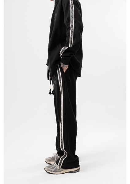 Erkek Şerit Detaylı Kışlık Doubleface Baggy Eşofman Altı Siyah modelleri