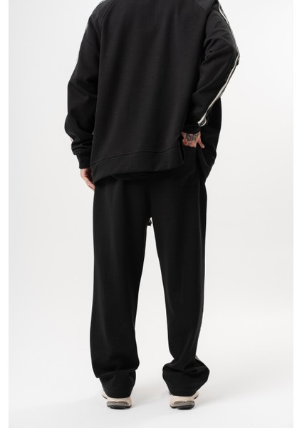 Erkek Şerit Detaylı Kışlık Doubleface Baggy Eşofman Altı Siyah fırsatları