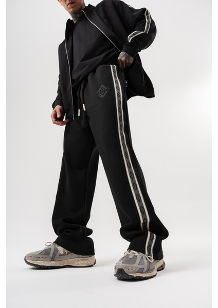 Erkek Şerit Detaylı Kışlık Doubleface Baggy Eşofman Altı Siyah indirimleri