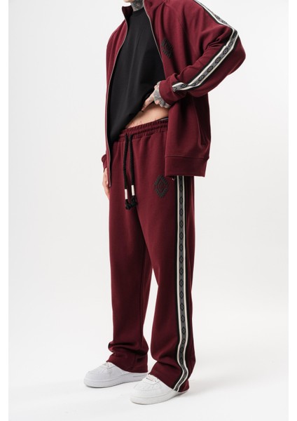 Erkek Şerit Detaylı Kışlık Doubleface Baggy Eşofman Altı Bordo fiyatları