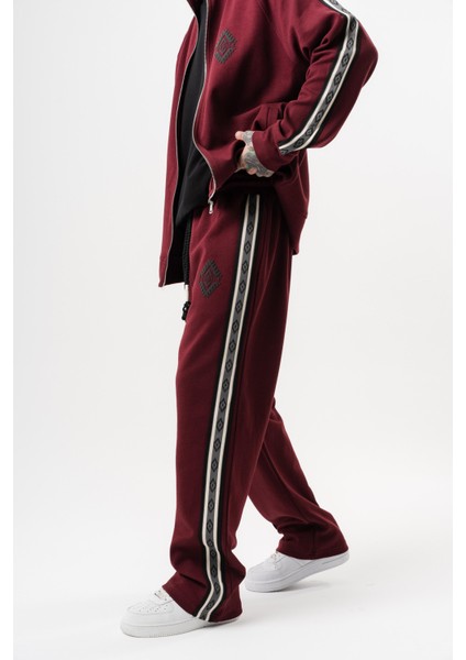 Erkek Şerit Detaylı Kışlık Doubleface Baggy Eşofman Altı Bordo modelleri
