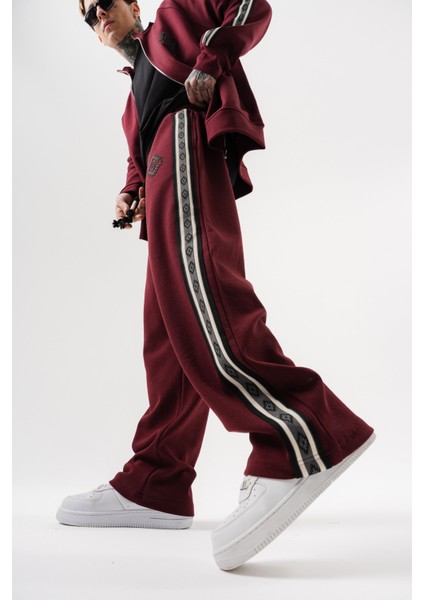 Erkek Şerit Detaylı Kışlık Doubleface Baggy Eşofman Altı Bordo indirimleri