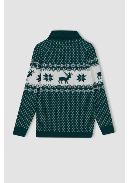 Erkek Çocuk Yılbaşı Temalı Balıkçı Yaka Kazak X9741A623CW