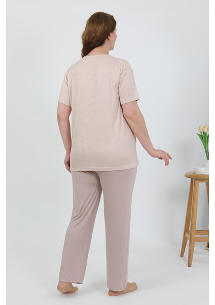 Kadın Büyük Beden Kısa Kol Penye Pijama Takımı Sütlü Kahve 202510 indirimleri
