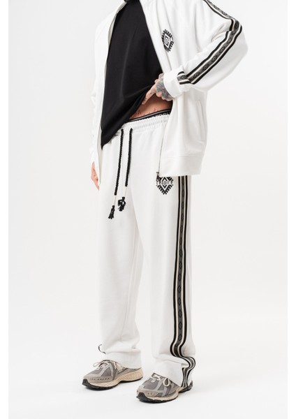 Erkek Şerit Detaylı Kışlık Doubleface Baggy Eşofman Altı Ekru fiyatları