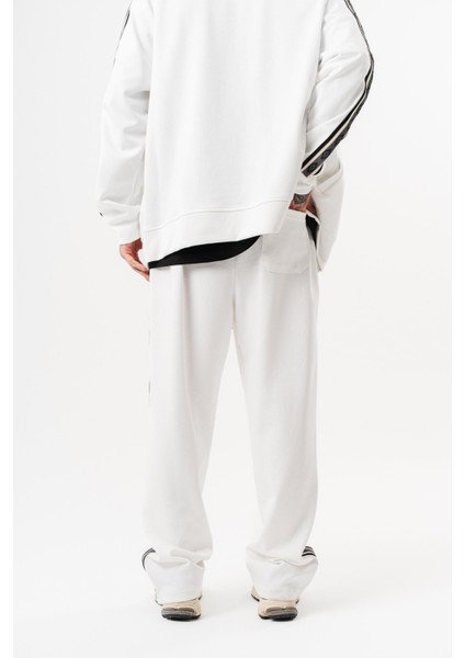 Erkek Şerit Detaylı Kışlık Doubleface Baggy Eşofman Altı Ekru fırsatları