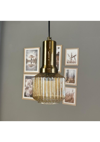 Jerno Cam Bal Rengi Tekli Avize Eskitme Fener Başlık Retro Sarkıt Lamba Salon Aydınlatma