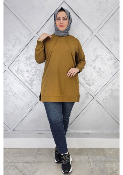 Kadın Nervür Dikim Taş Detaylı Tesettür Tunik modelleri