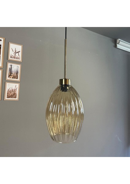 Yolza Cam Bal Rengi Tekli Avize Ince Eskitme Başlık Retro Sarkıt Lamba Salon Aydınlatma