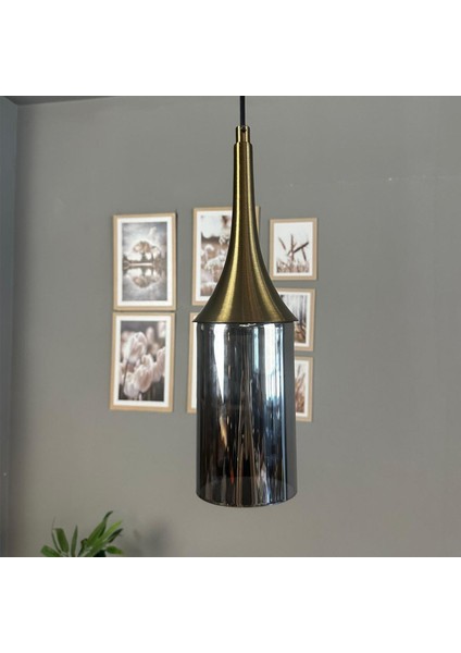 Windy Cam Füme Tekli Avize Eskitme Külah Başlık Retro Sarkıt Lamba Salon Aydınlatma