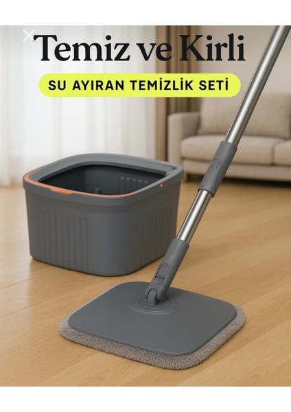 Temiz ve Kirli Suyu Ayıran Mop Seti – 360 Derece Döner Mikrofiber Mop Başlığı, Paspas Seti