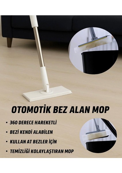 Bezleri Kendi Alabilen Akıllı Mop – El Değmeden Bezi Atan ve Cam Temizlemeye Uygun Cımbızlı Mop