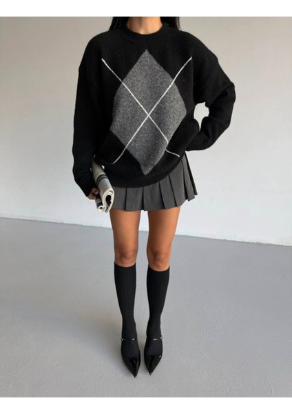 Baklava Desen Bisiklet Yaka Triko Kazak