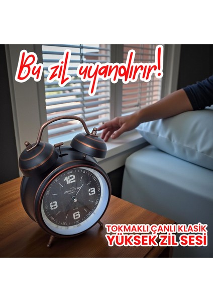 Çanlı Tokmaklı Yüksek Zil Sesli Çalar Saat Vintage Tarz Metal Büyük Boy modelleri