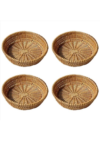 4x El Dokuması Sepet Hasır Sepet Ekmek Meyve Sebze Depolama Sepeti Için Yiyecek Servis Sepeti 25 x 8cm (Yurt Dışından)