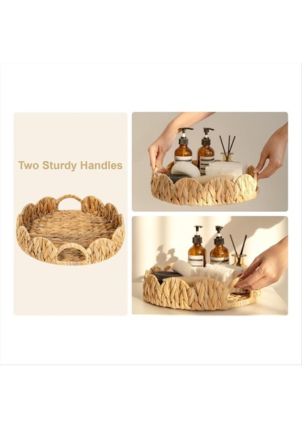 Taraklı Kenar Yuvarlak Tepsisi Yerleşik Tutamaklı Yuvarlak Servis Tepsisi Sehpa Için Dekorasyon Tepsisi Rattan Tepsisi (Yurt Dışından) modelleri