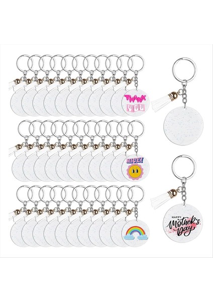 40PIECES Akrilik Anahtarlık Boşlukları Püsküllü ve Anahtar Halkalar 2 Inç Yuvarlak Parıltı Dıy Anahtar Zanaat ve Sanat Için Akrilik (Yurt Dışından)