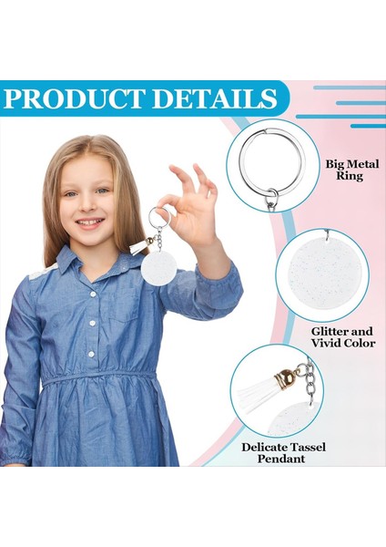 40PIECES Akrilik Anahtarlık Boşlukları Püsküllü ve Anahtar Halkalar 2 Inç Yuvarlak Parıltı Dıy Anahtar Zanaat ve Sanat Için Akrilik (Yurt Dışından) fiyatları