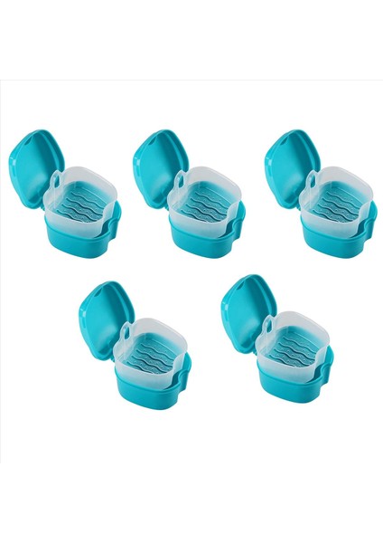 5x Mavi Protez Kasası Süzgeçli Takma Diş Kabı Protez Banyosu Kutusu Diş Kutusu Sepet Net Kap Tutucusu (Yurt Dışından)