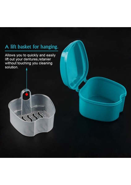 5x Mavi Protez Kasası Süzgeçli Takma Diş Kabı Protez Banyosu Kutusu Diş Kutusu Sepet Net Kap Tutucusu (Yurt Dışından) modelleri