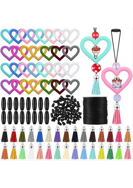 30 Set Silikon Boncuklu Halka Yapımı Kiti 65MM Yuvarlak Silikon Boncuk Halkası ve Anahtarlık Püskül Kolye Siyah Toka Dıy (Yurt Dışından)