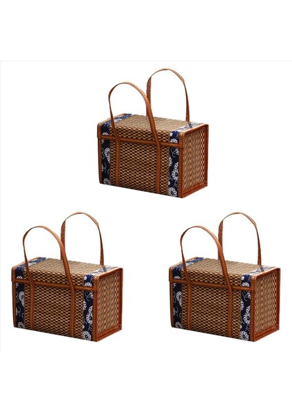 3x Piknik Dokuma Sepet Hasır Depolama Çanta Tutağı Katlanmış Meyve Alışveriş Gıda Tutam Rattan Çim Katlanabilir Bambu Sepet B (Yurt Dışından)