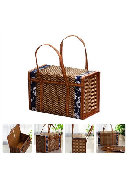 3x Piknik Dokuma Sepet Hasır Depolama Çanta Tutağı Katlanmış Meyve Alışveriş Gıda Tutam Rattan Çim Katlanabilir Bambu Sepet B (Yurt Dışından) fırsatları