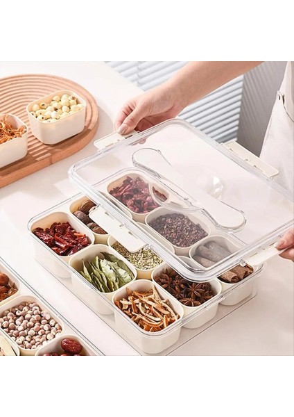 9 Bölmeler Bölünmüş Servis Tepsisi Kapak Taşınabilir Atıştırmalık Kutusu Mutfak Baharat Konteyneri Şeker Anason Biber Için (Yurt Dışından)