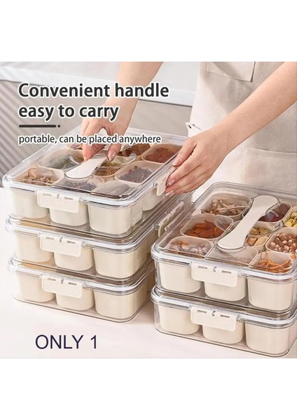 9 Bölmeler Bölünmüş Servis Tepsisi Kapak Taşınabilir Atıştırmalık Kutusu Mutfak Baharat Konteyneri Şeker Anason Biber Için (Yurt Dışından) modelleri