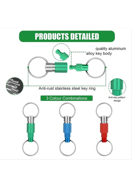 3pcs Hızlı Serbest Bırakılabilir Anahtarlık Çift Yüzükler Çeken Anahtarlık Spring Split Snap Ayrık Anahtarlık (Yurt Dışından) indirimleri