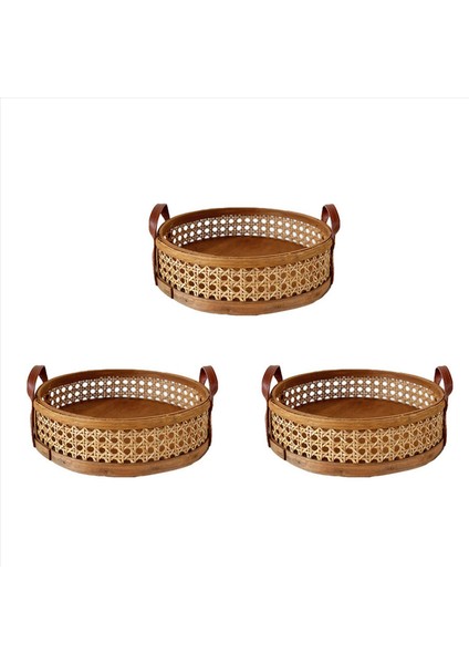 3x Rattan Dokuma Depolama Sepeti Ev Oturma Odası Yuvarlak Meyve Ekmeği Için Tepsiye Yerleştirme Masaüstü Organizatör - (Yurt Dışından)