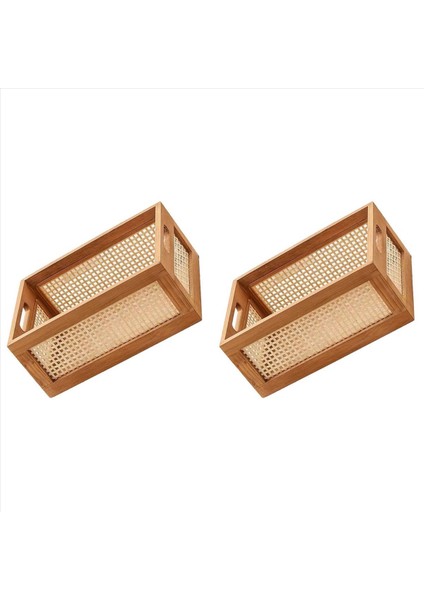 2x Dekoratif Sepet Kitabı Depolama Sepeti Dokuma Sepetleri Düzenleme Kreş Yatak Odası Rattan Banyo (L) (Yurt Dışından)