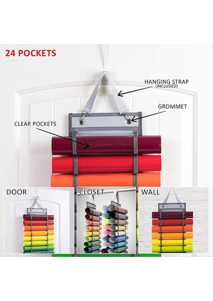 24 Bölmeler Vinil Depolama Organizatör Tutucu Asma Çanta El Sanatları Viniller Rulo Depoları Rafı Kapı Odanın Arkasında Asılı Cep (Yurt Dışından) fırsatları