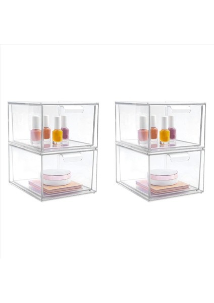 4 Paket Istiflenebilir Makyaj Organizatörü Depolama Çekmeceleri Akrilik Banyo Organizatörü Temiz Plastik Saklama Kutusu (Yurt Dışından)