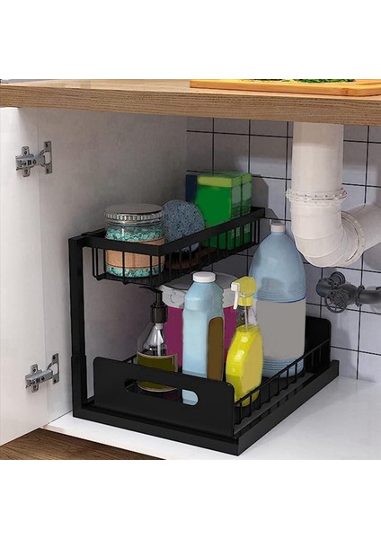 2x Lavabo Organizatörü Dolap Organizatörünü Çekin 2 Teriyer Kayar Raf Çok Kullanım Mutfak Alt Mutfak Lavabo Organizatörleri (Yurt Dışından) fiyatları